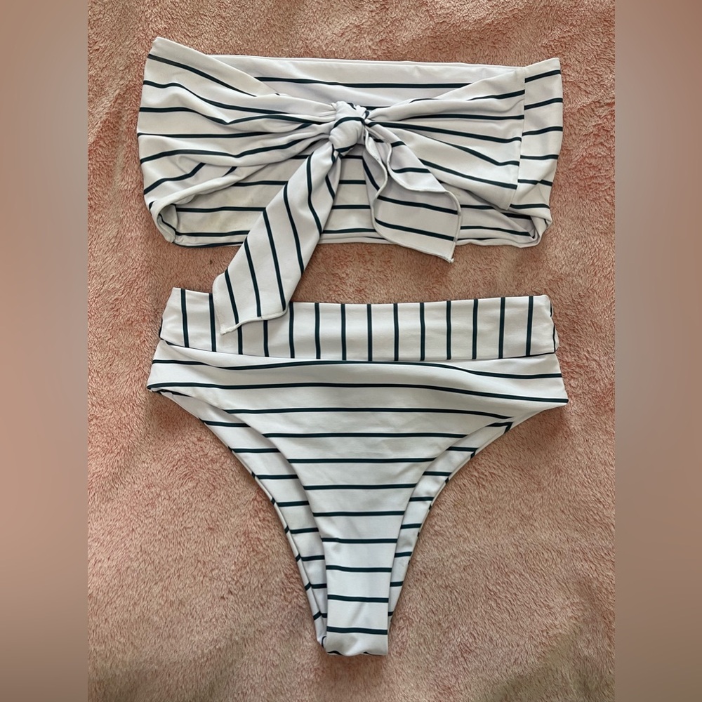 Dark Blue Striped Bikini Set